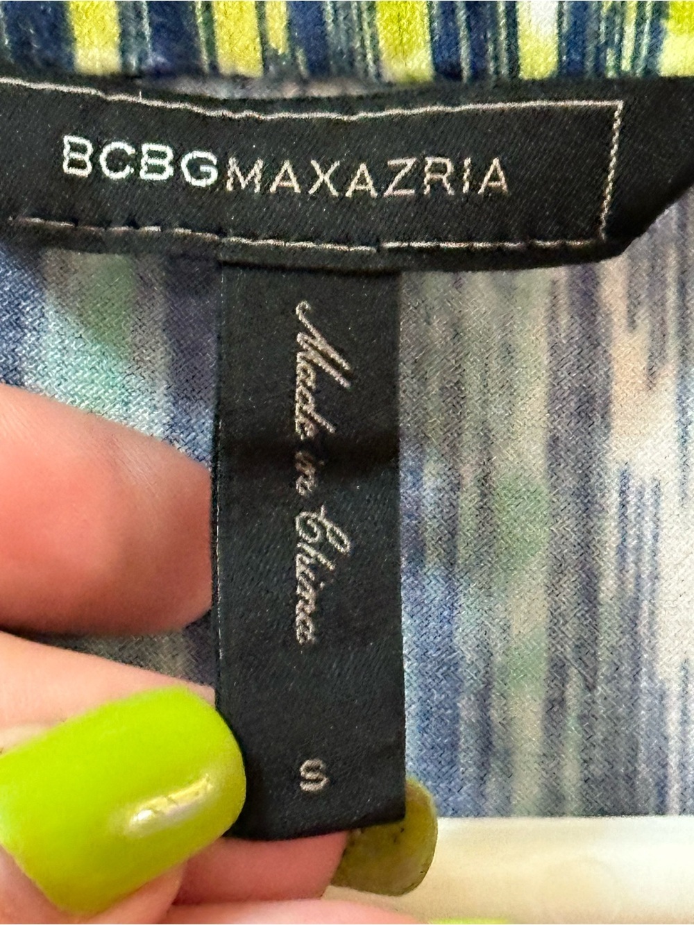 BCBGMAXAZRIA Blue Green Abstract Wrap Dress Tie Waist Stretch Midi Dress - Picture 2 of 9
